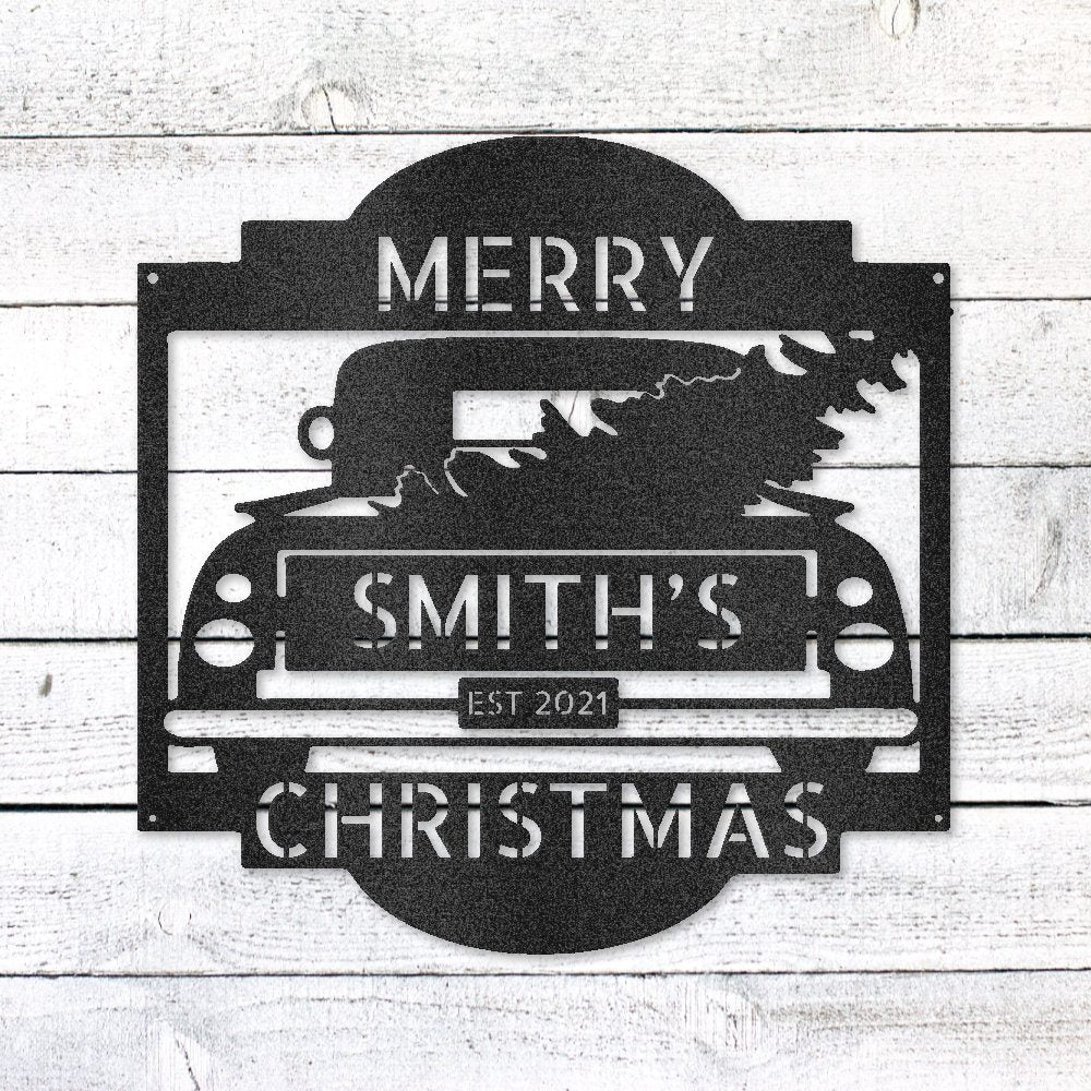 Christmas Truck Sign | Personalized Family Name Steel | Made in USA
