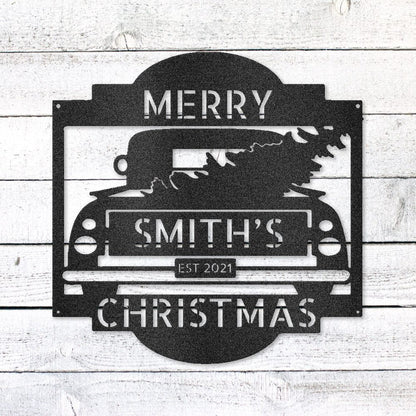 Christmas Truck Sign | Personalized Family Name Steel | Made in USA