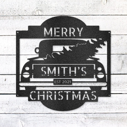 Christmas Truck Sign | Personalized Family Name Steel | Made in USA