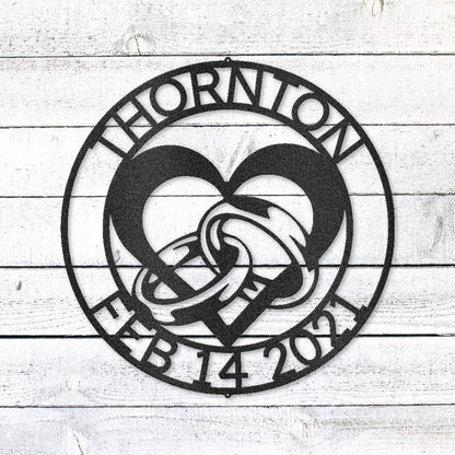 Heart and Rings Sign | Personalized Steel Wall Art | Made in USA