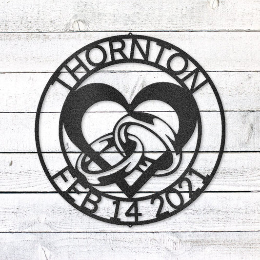 Heart and Rings Sign | Personalized Steel Wall Art | Made in USA