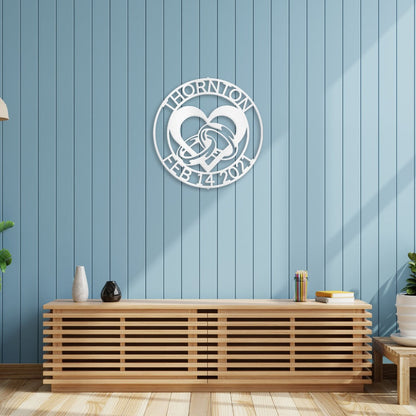 Heart and Rings Sign | Personalized Steel Wall Art | Made in USA