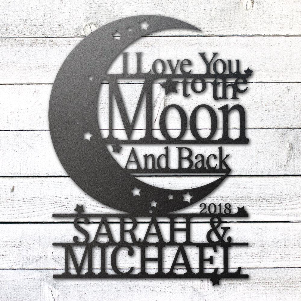 Moon and Back Love Sign | Personalized Steel Wall Art | Made in USA