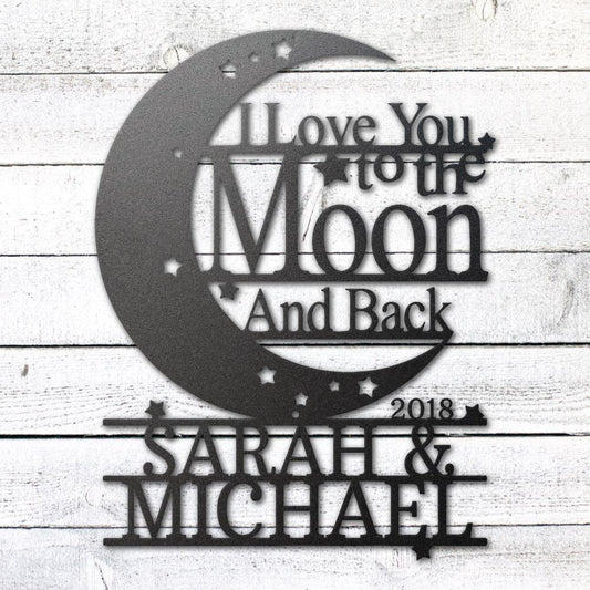 Moon and Back Love Sign | Personalized Steel Wall Art | Made in USA
