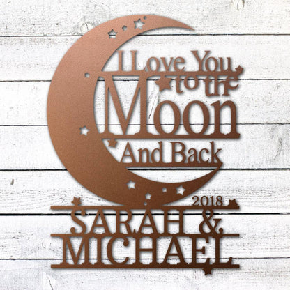 Moon and Back Love Sign | Personalized Steel Wall Art | Made in USA