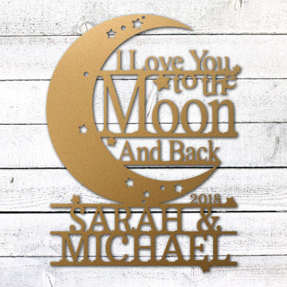 Moon and Back Love Sign | Personalized Steel Wall Art | Made in USA