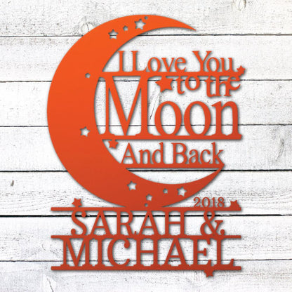 Moon and Back Love Sign | Personalized Steel Wall Art | Made in USA
