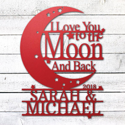 Moon and Back Love Sign | Personalized Steel Wall Art | Made in USA