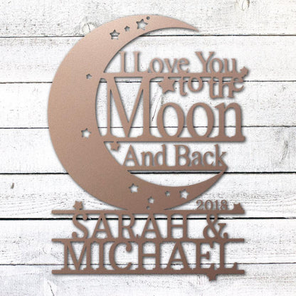 Moon and Back Love Sign | Personalized Steel Wall Art | Made in USA