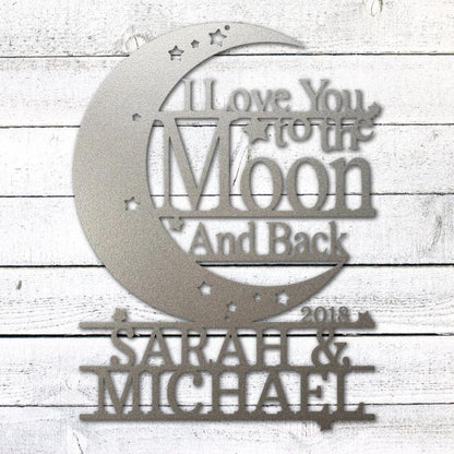 Moon and Back Love Sign | Personalized Steel Wall Art | Made in USA