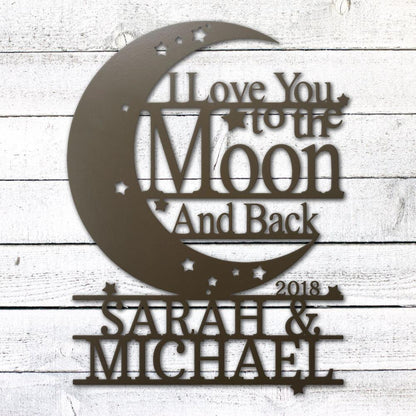 Moon and Back Love Sign | Personalized Steel Wall Art | Made in USA