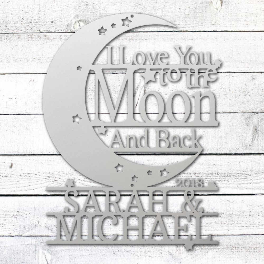 Moon and Back Love Sign | Personalized Steel Wall Art | Made in USA