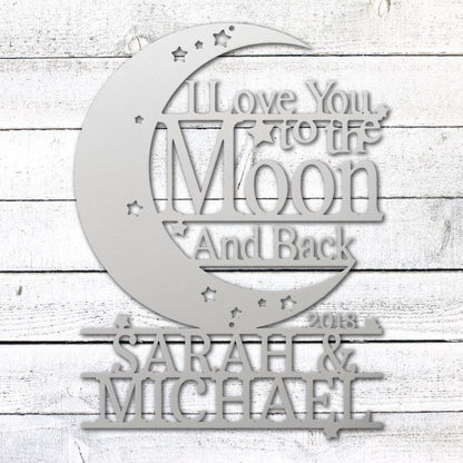 Moon and Back Love Sign | Personalized Steel Wall Art | Made in USA