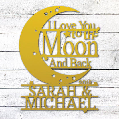 Moon and Back Love Sign | Personalized Steel Wall Art | Made in USA