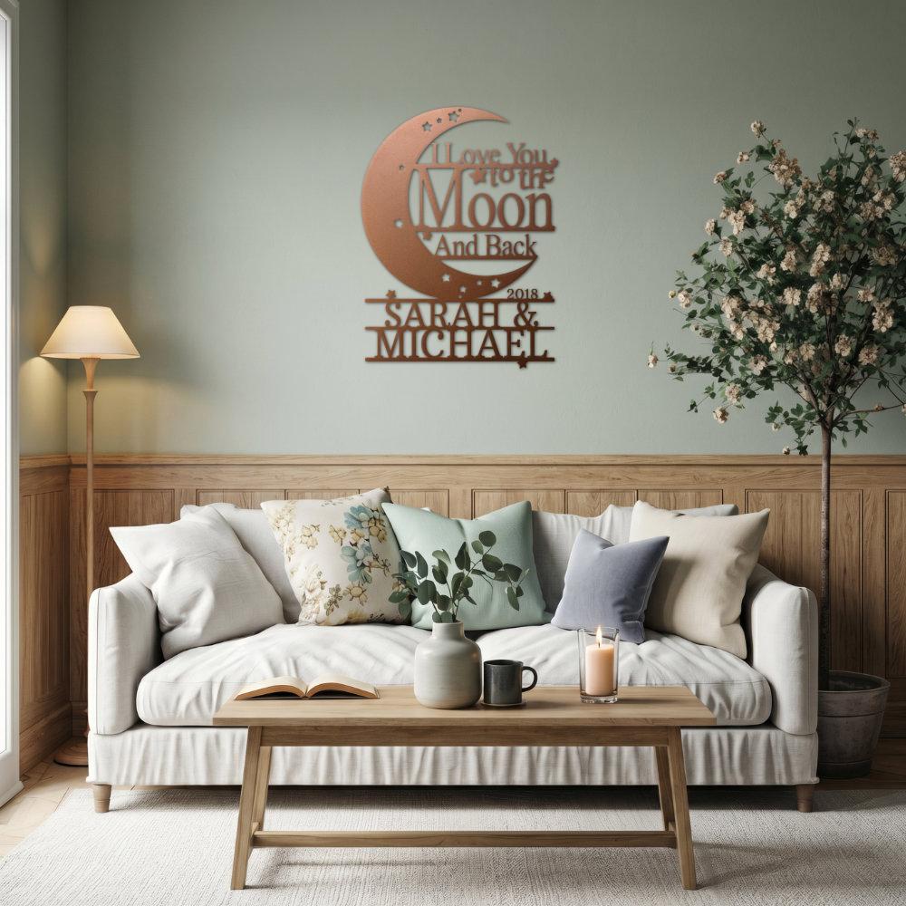 Moon and Back Love Sign | Personalized Steel Wall Art | Made in USA