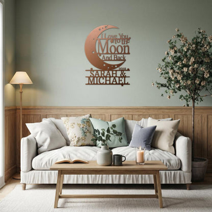 Moon and Back Love Sign | Personalized Steel Wall Art | Made in USA