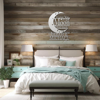 Moon and Back Love Sign | Personalized Steel Wall Art | Made in USA
