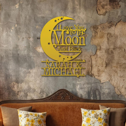 Moon and Back Love Sign | Personalized Steel Wall Art | Made in USA