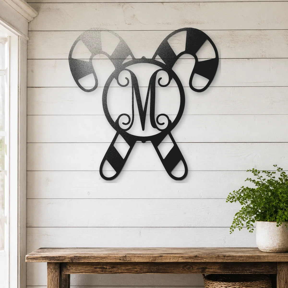 Candy Cane Initial Monogram Sign | Personalized Steel Wall Art | Made in USA