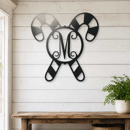 Candy Cane Initial Monogram Sign | Personalized Steel Wall Art | Made in USA