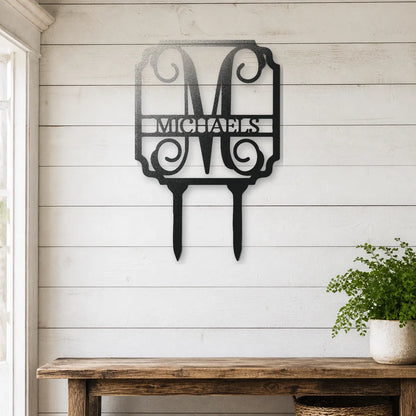 Vine Stake Monogram Sign | Personalized Steel Wall Art | Made in USA