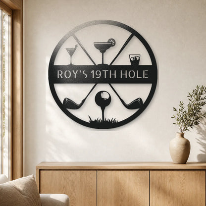 19th Hole Casual Monogram Sign | Personalized Steel Wall Art | Made in USA