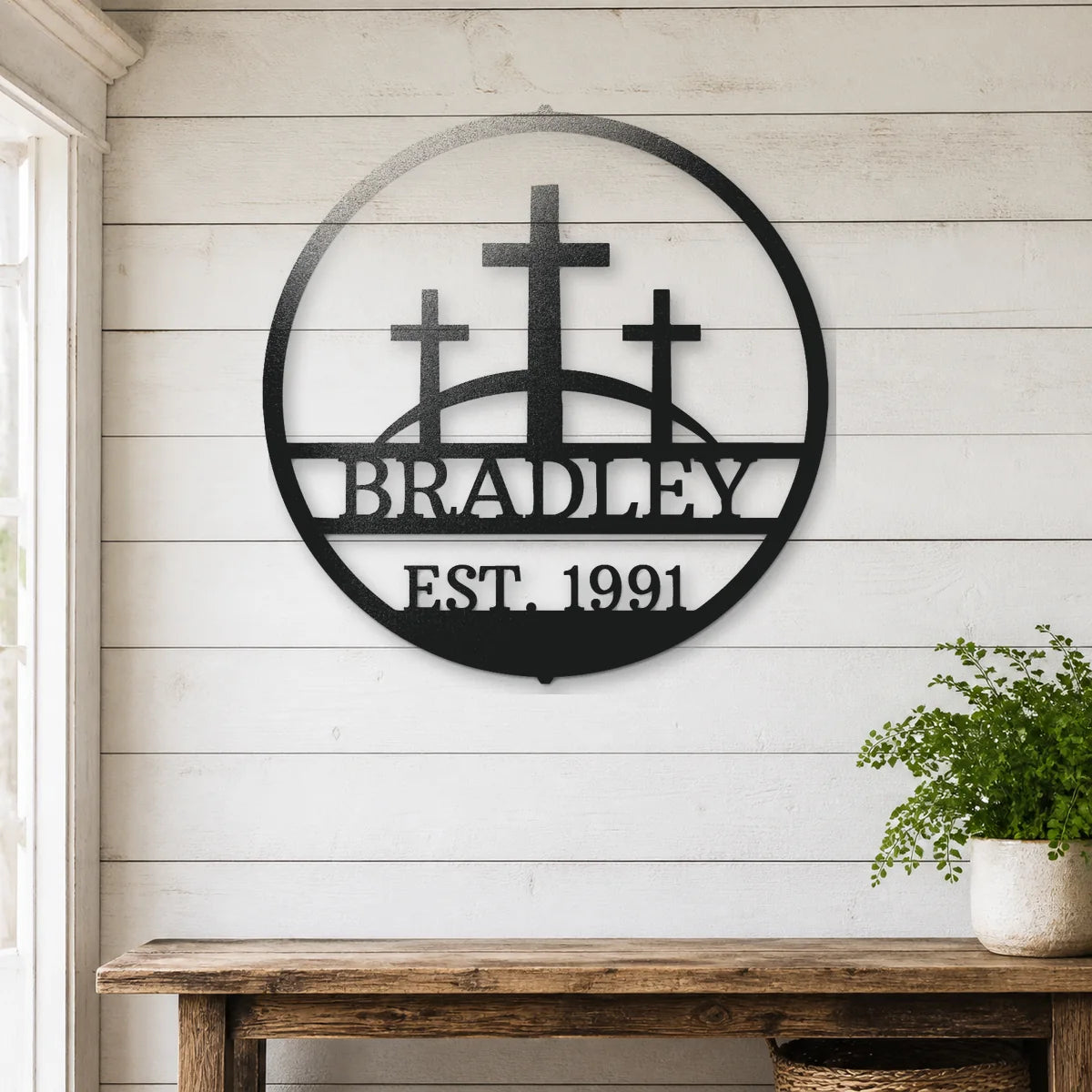 Three Crosses Family Sign | Personalized Steel Wall Art | Made in USA