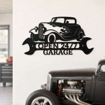 Hot Rod Shop Monogram Sign | Personalized Steel Wall Art | Made in USA