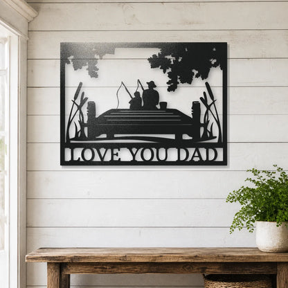 Dad and Child Fishing Sign | Personalized Steel Wall Art | Made in USA