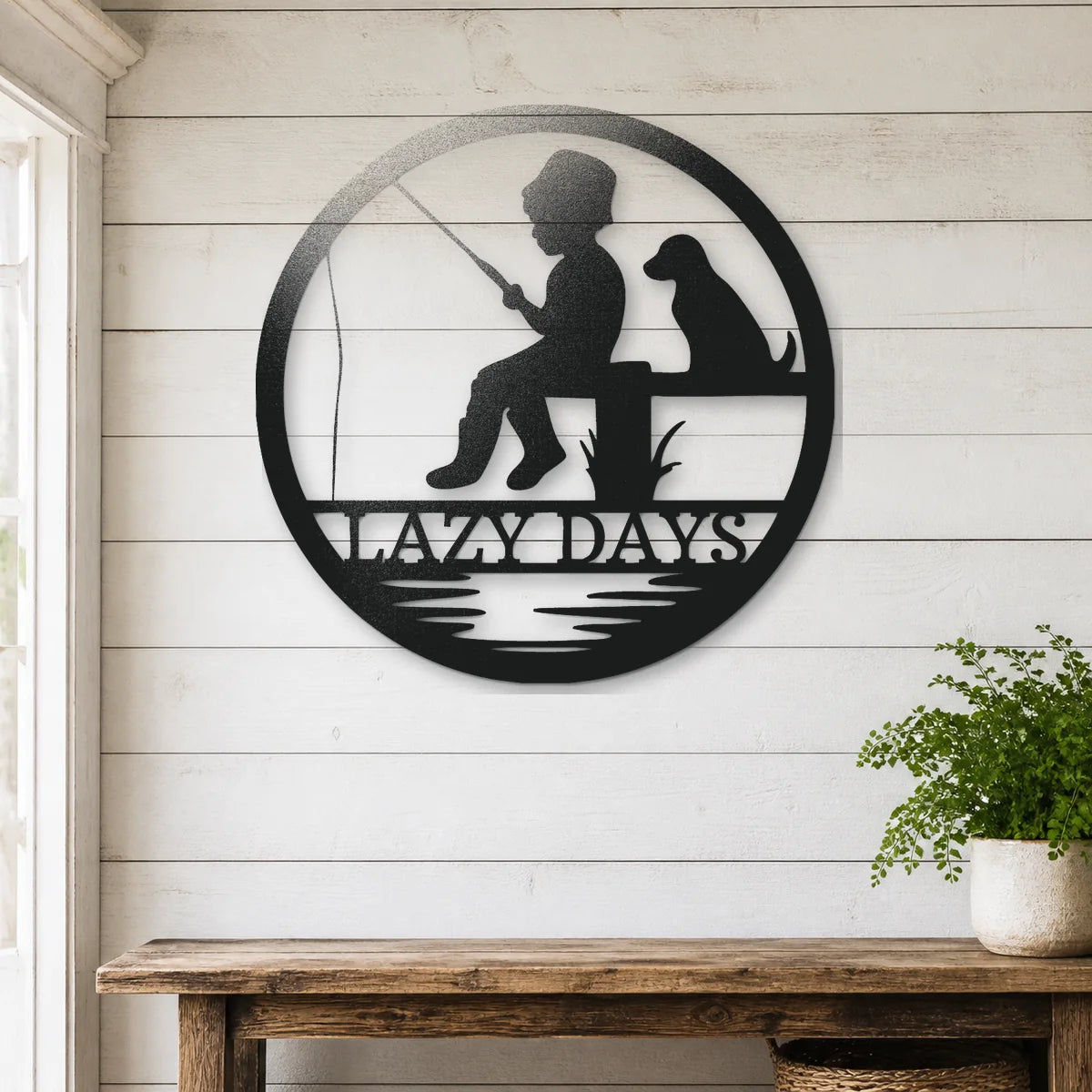 Rustic Fishing Scene Sign | Personalized Steel Wall Art | Made in USA