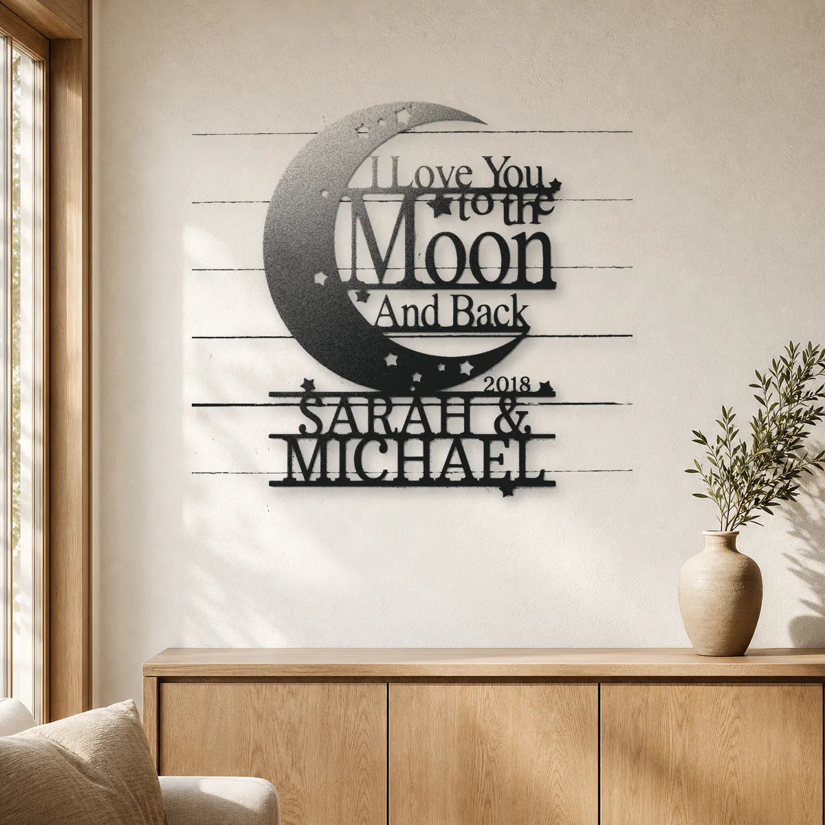 Moon and Back Love Sign | Personalized Steel Wall Art | Made in USA