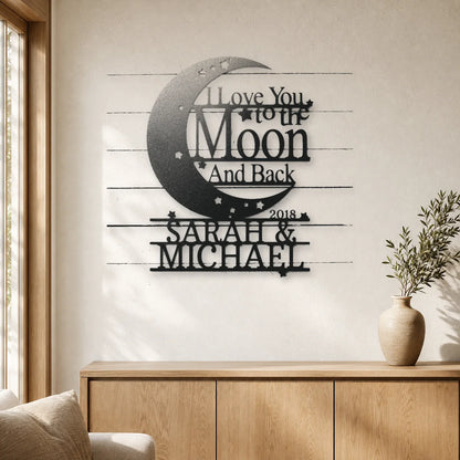 Moon and Back Love Sign | Personalized Steel Wall Art | Made in USA