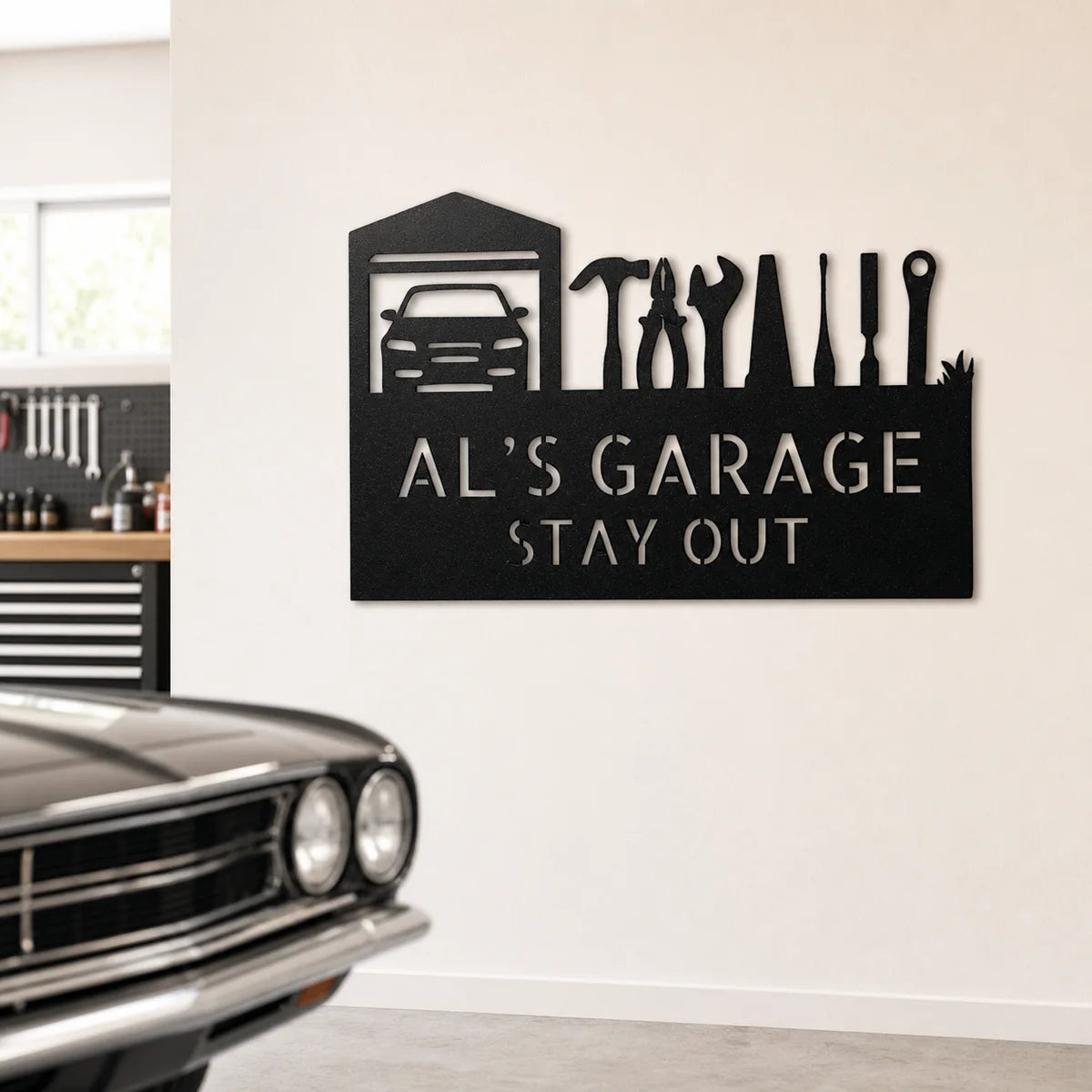 Master Of The Garage Monogram Sign | Personalized Steel Wall Art | Made in USA