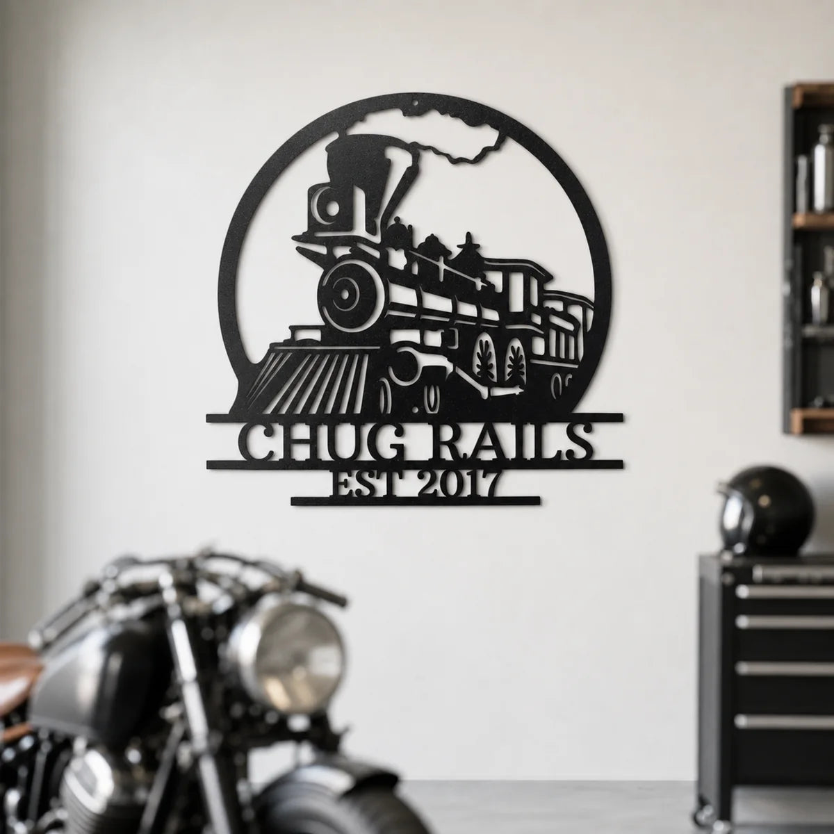 Old Fashion Train Monogram Sign | Personalized Steel Wall Art | Made in USA