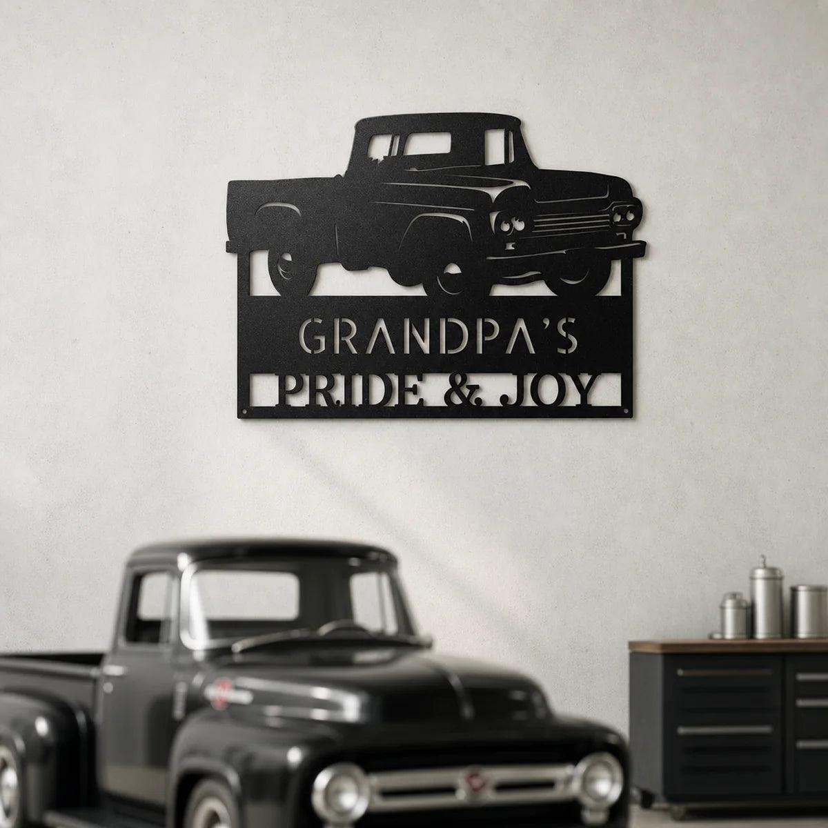 Grandpas Pickup Truck Monogram Sign | Personalized Steel Wall Art | Made in USA