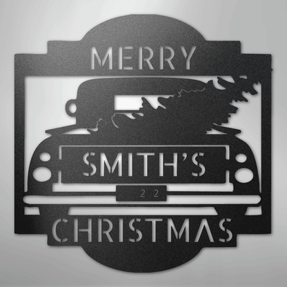 Christmas Truck Sign | Personalized Family Name Steel | Made in USA