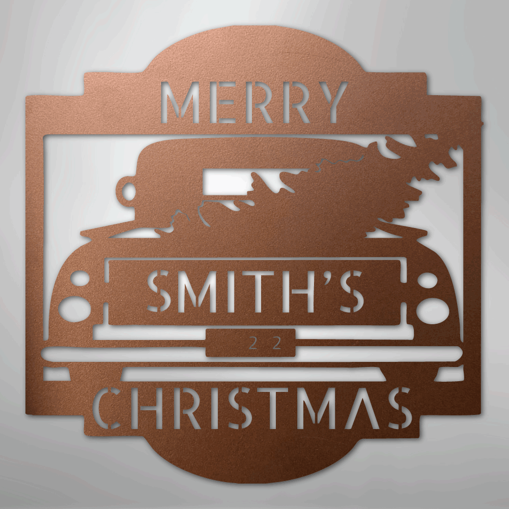 Christmas Truck Sign | Personalized Family Name Steel | Made in USA