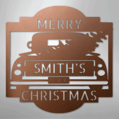 Christmas Truck Sign | Personalized Family Name Steel | Made in USA