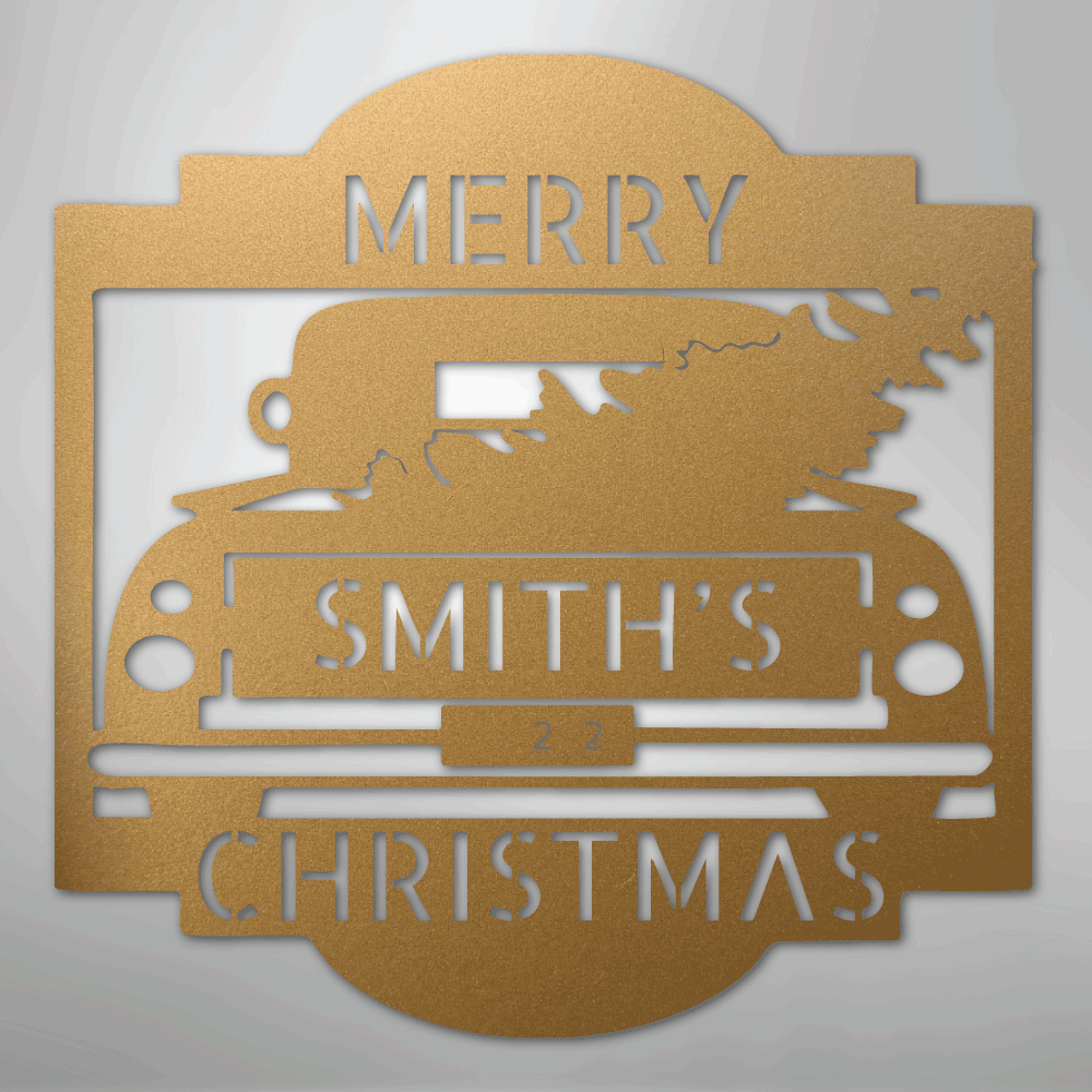 Christmas Truck Sign | Personalized Family Name Steel | Made in USA