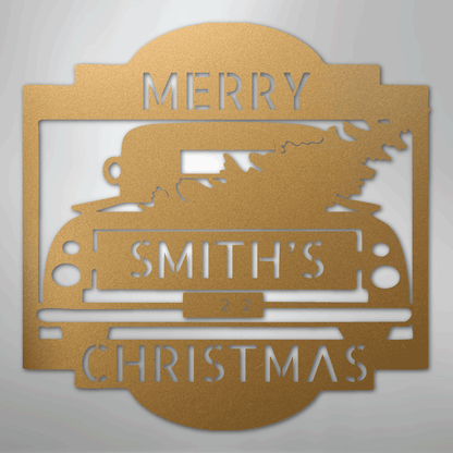 Christmas Truck Sign | Personalized Family Name Steel | Made in USA