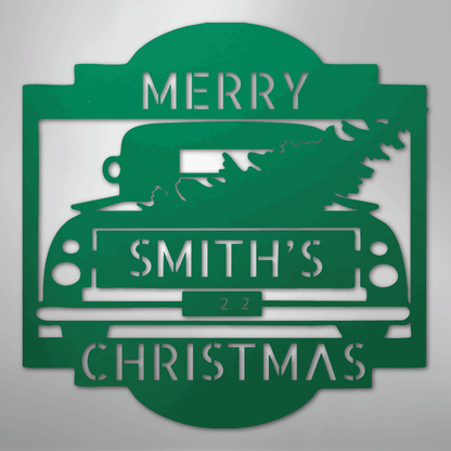 Christmas Truck Sign | Personalized Family Name Steel | Made in USA