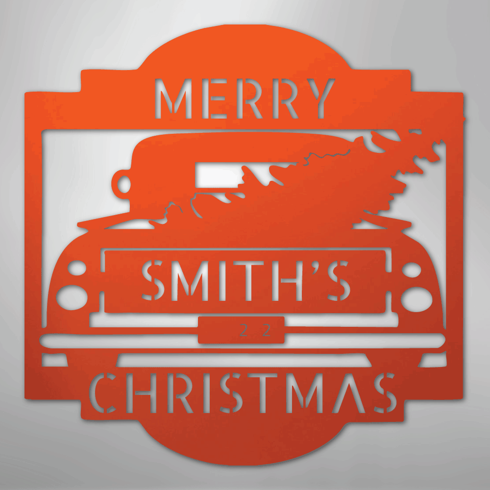 Christmas Truck Sign | Personalized Family Name Steel | Made in USA
