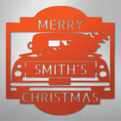 Christmas Truck Sign | Personalized Family Name Steel | Made in USA