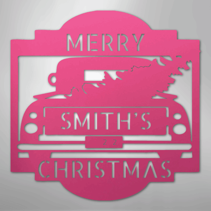 Christmas Truck Sign | Personalized Family Name Steel | Made in USA