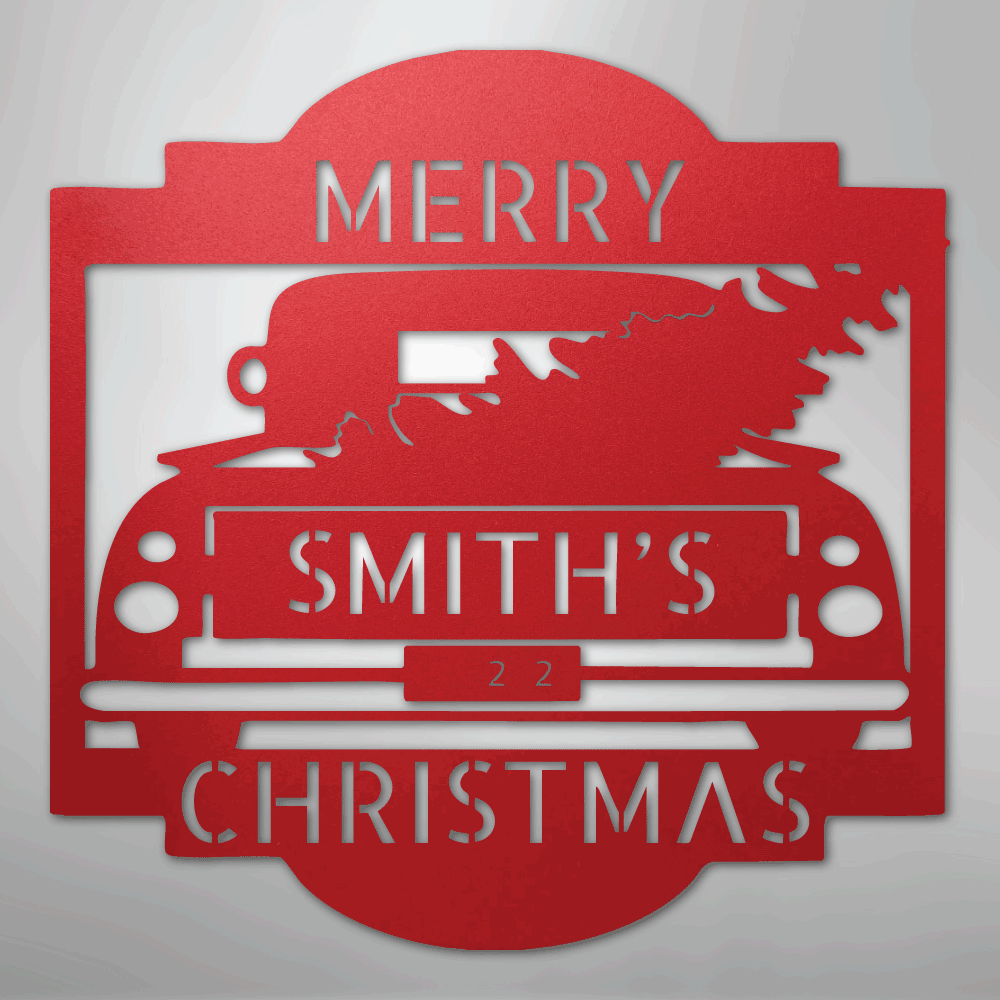 Christmas Truck Sign | Personalized Family Name Steel | Made in USA