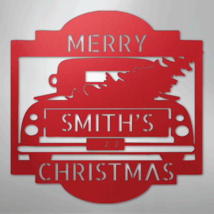 Christmas Truck Sign | Personalized Family Name Steel | Made in USA