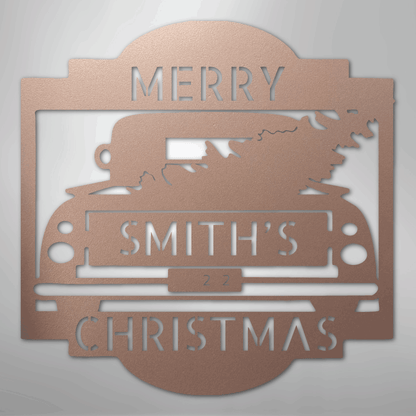 Christmas Truck Sign | Personalized Family Name Steel | Made in USA