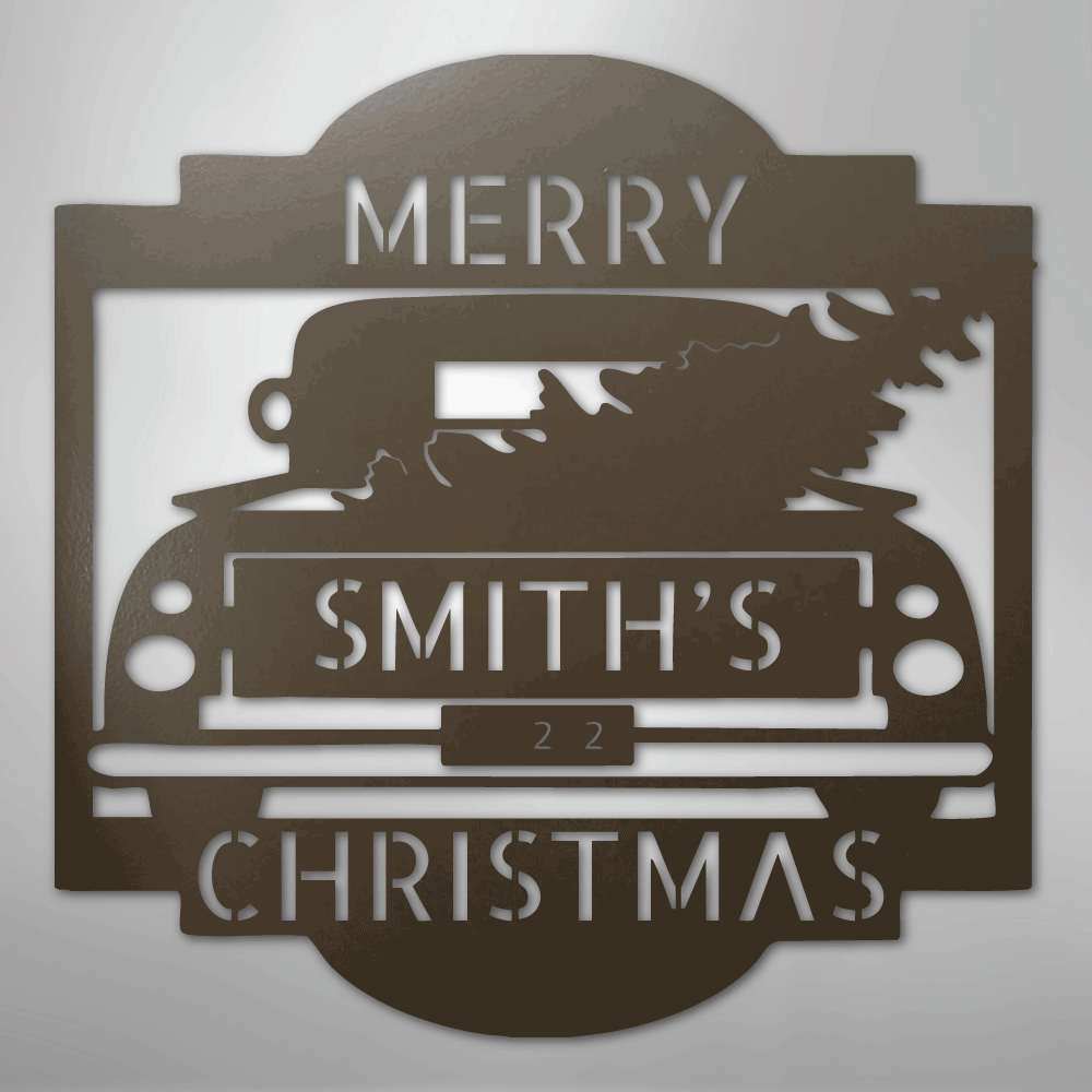 Christmas Truck Sign | Personalized Family Name Steel | Made in USA