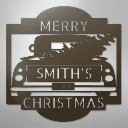 Christmas Truck Sign | Personalized Family Name Steel | Made in USA