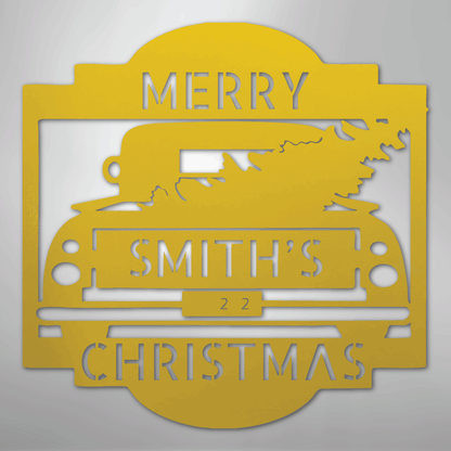 Christmas Truck Sign | Personalized Family Name Steel | Made in USA